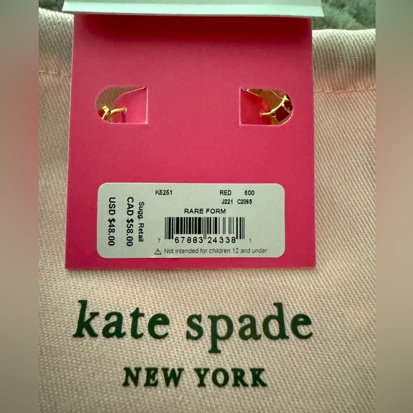 New Kate Spade "Rare Form" Striped Red & Gold Huggie Earrings - Picture 3 of 4